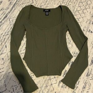 Olive Long Sleeve Ribbed Top